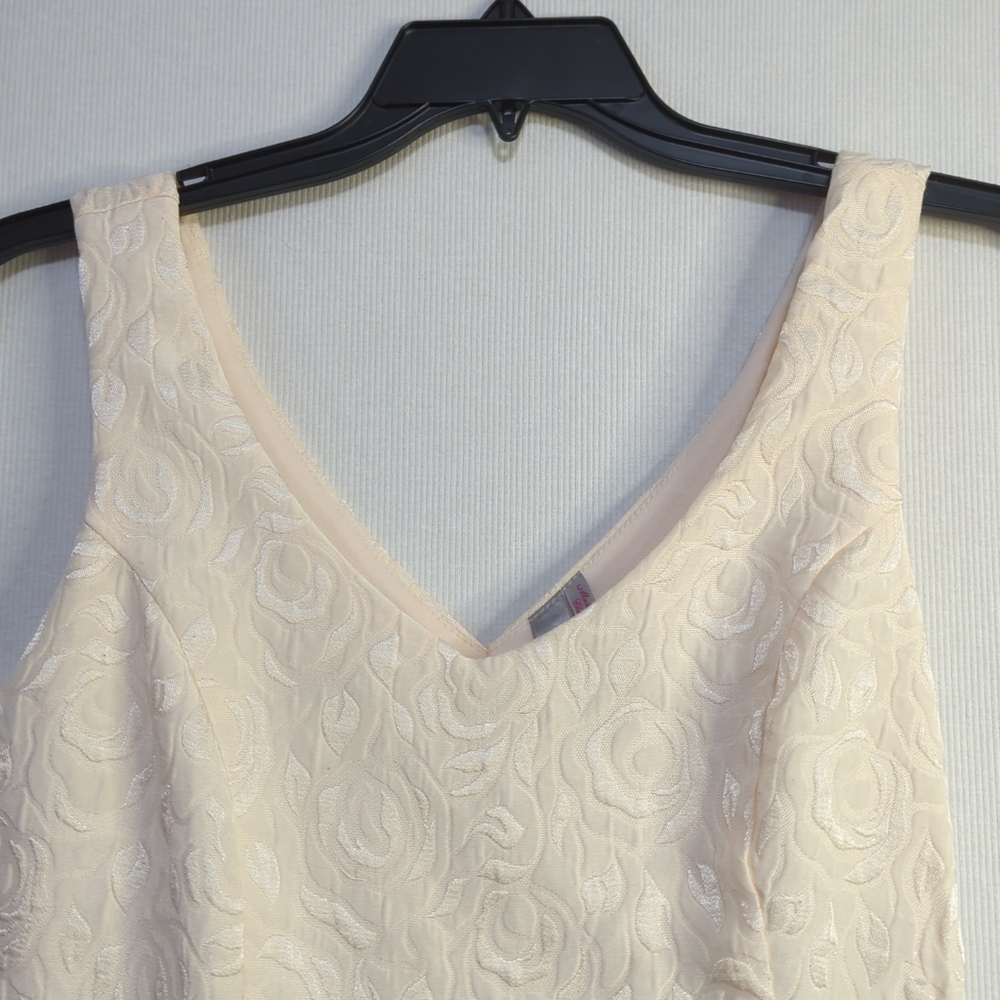 Cream Floral Jacquard V-Neck Fit & Flare‎ Cocktail Dress ID9596CH Mens Small 593 - Picture 4 of 8